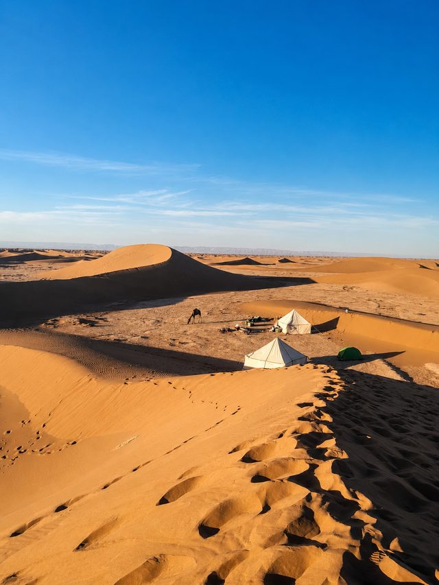 Desert camp among the Sahara dunes