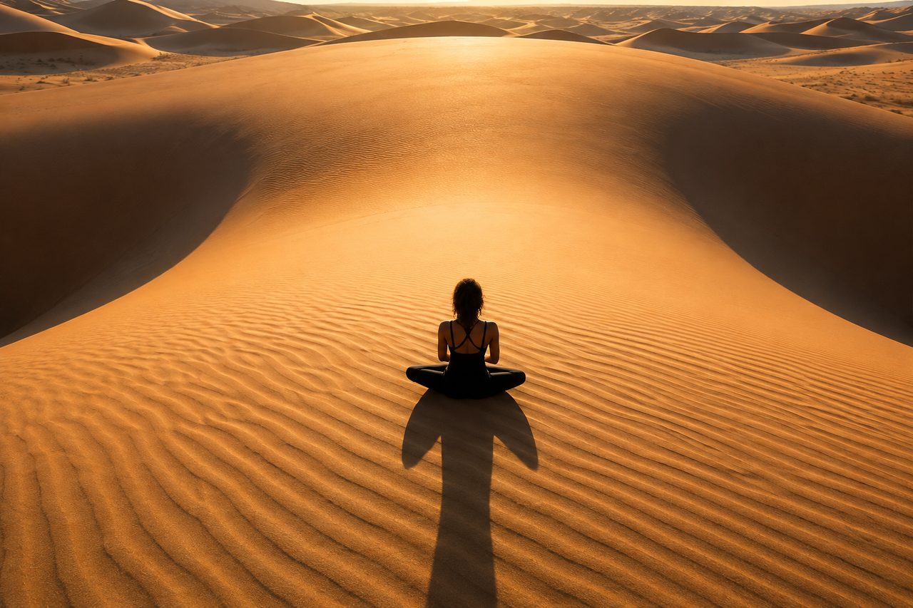 Stillness in the golden dunes of the Moroccan Sahara