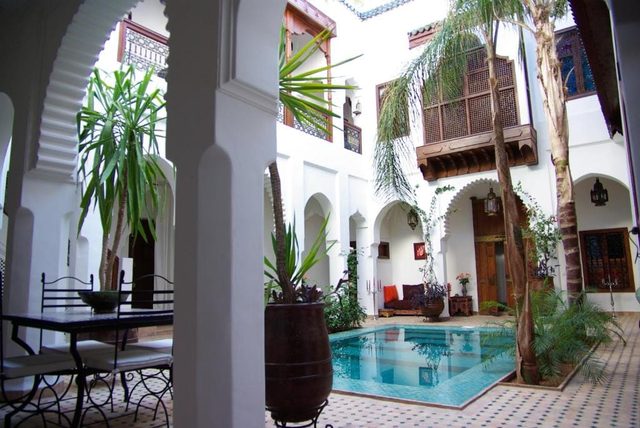 Traditional riad courtyard with pool in Marrakech